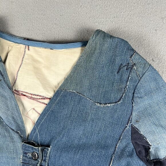 Vintage 70s Patchwork Jacket Small Medium Blue Denim Custom Handmade Lined - Picture 6 of 16